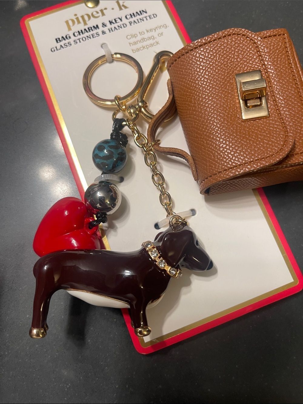 piper·k Brown Mini Bag & Dog Heart Charm Keychain - Picture 5 of 5